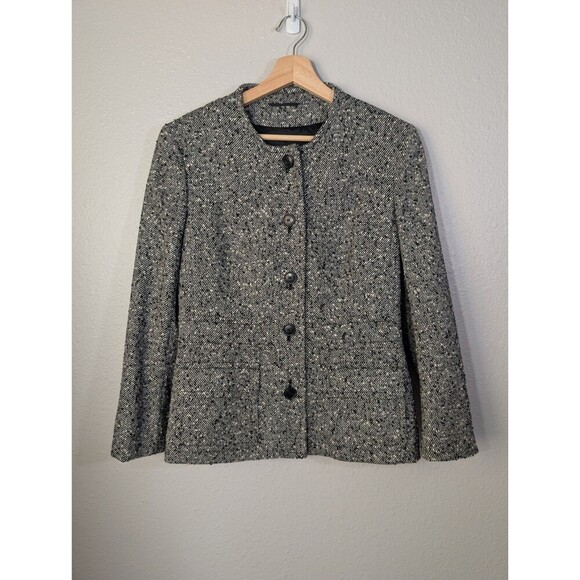 Escada Boucle Tweed Black White Button Up Fully Lined Blazer Jacket Sz 38 M 129 - Picture 1 of 9